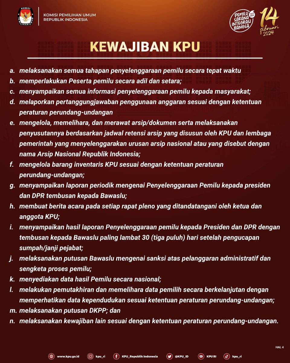 KPU_ID's tweet photo. #TemanPemilih, simak yuk, inilah tugas, wewenang, dan kewajiban KPU sebagai Lembaga Penyelenggara Pemilu..

#KPUMelayani https://t.co/Twb1965Gol