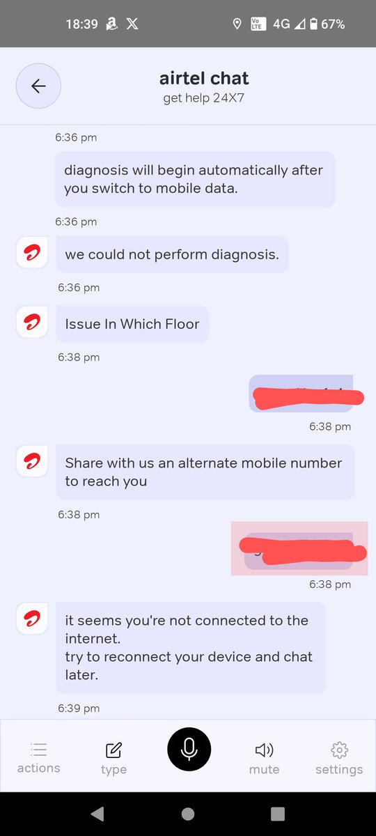 sonalilochan3's tweet photo. Trying to raise a complaint with @airtelindia about network issues (dealing with it for years now). They ask me to connect with the mobile data. I do. They say it seems you are not connected to internet.

I am connected...to your network @airtelindia 
You see my problem now? https://t.co/vv1TbbI9wk