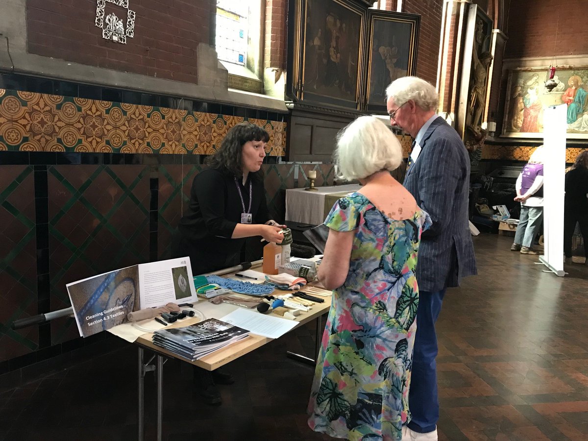 BatsinChurches's tweet photo. During the lunch break, our heritage advisor Antia was busy demonstrating various cleaning products, giving help and advice to churches with heritage items, and espousing the benefits of pop socks! #FlyingToTheFuture https://t.co/bnowR6b433