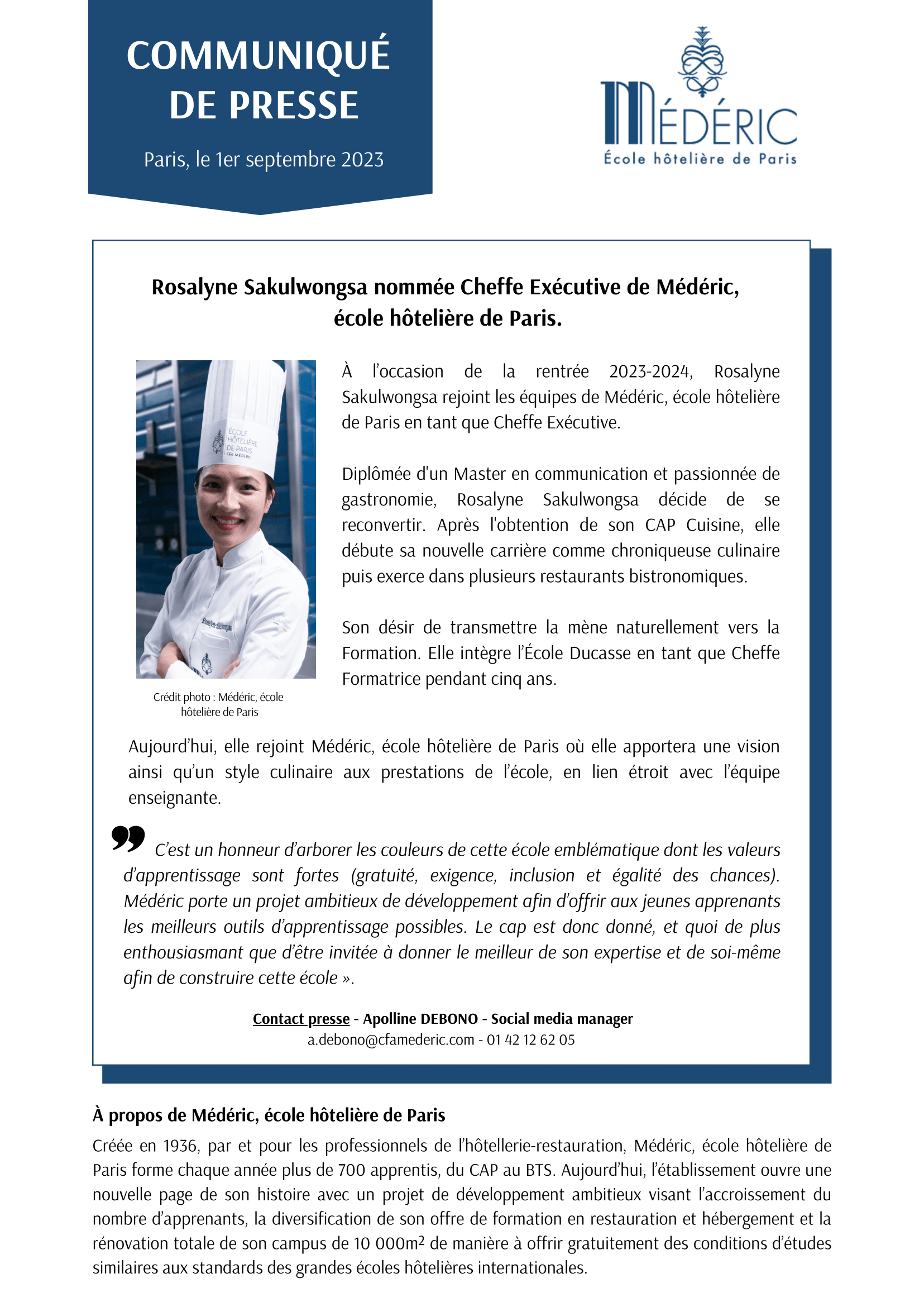 CAP Pâtisserie en 2 ans  Médéric, L'école hôtelière de Paris