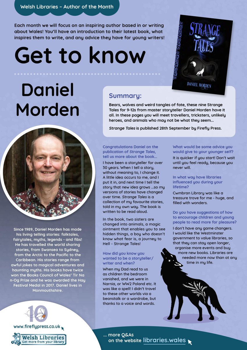 Come and meet our Author of the Month, Daniel Morden! 🎉
Only two weeks to go until <a href="/FireflyPress/">Firefly Press</a> publish the master storyteller's Strange Tales - bears, wolves and weird tangles of fate, these nine stories for 9-12s have it all. Read our interview here👉
libraries.wales/aotm/daniel-mo…