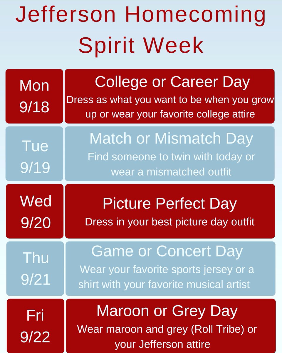 Help support Dobyns Bennett in their homecoming next week by participating in a dress up week!