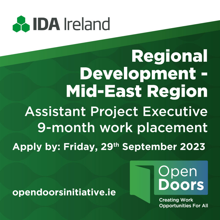 @IDAIRELAND, in partnership with Open Doors, are pleased to announce 2 hybrid work placement roles, 9 months duration, based at Dublin HQ. The roles are both for Assistant Project Executives in different divisions, application deadline Fri 29 Sept 2023. opendoorsinitiative.ie/participants