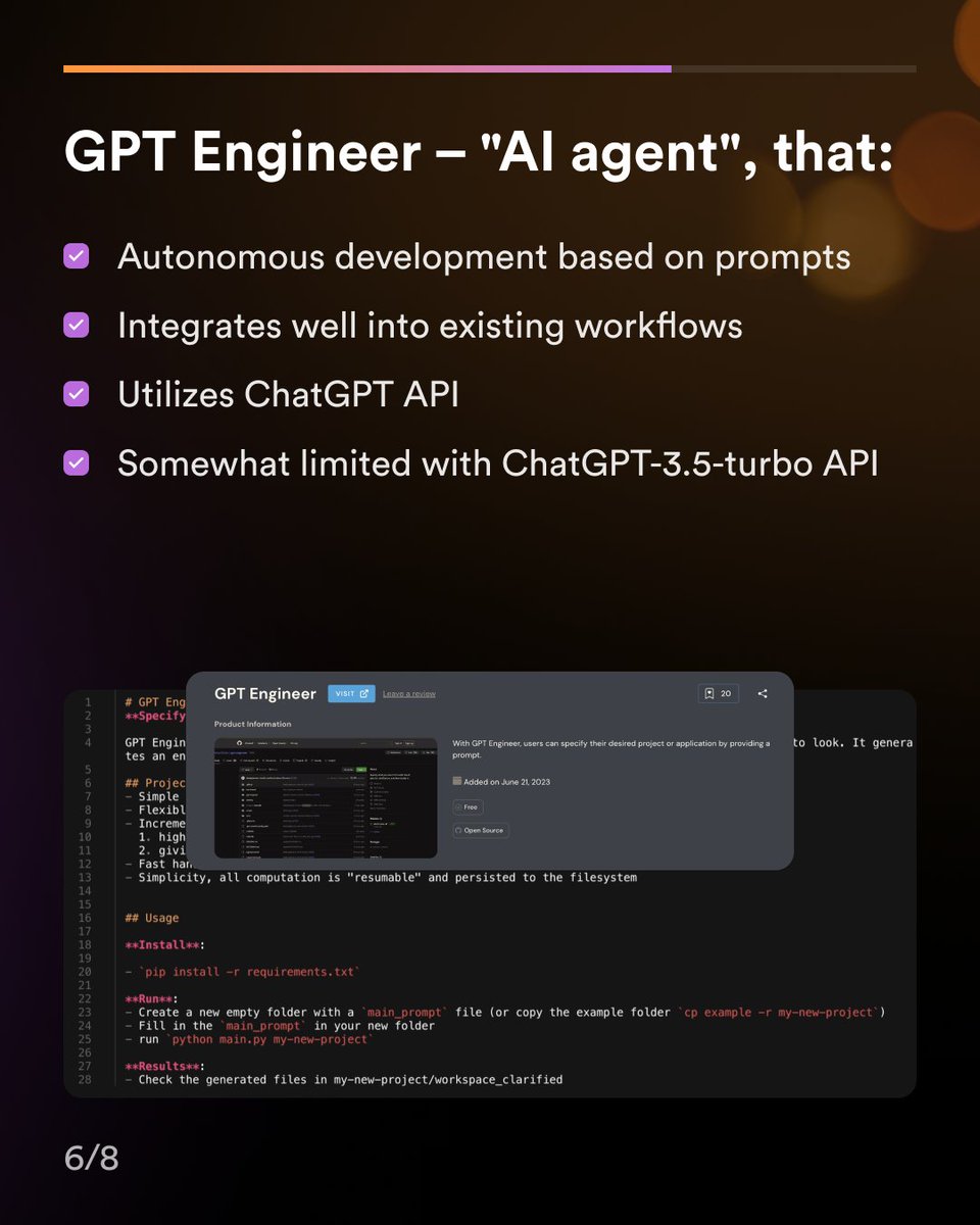 amplectagency's tweet photo. Tools we found useful so far:
📌Chat GPT
📌Code GPT
📌GPT Engineer

7/8 https://t.co/HECOvDJ22I