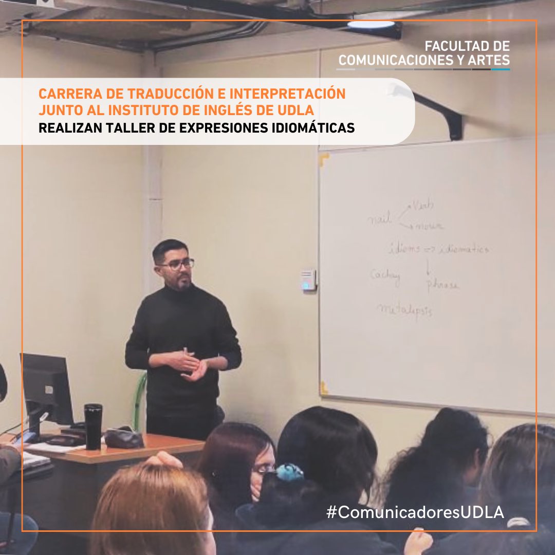 COMYARTESUDLA's tweet photo. Revisa los detalles del taller sobre expresiones idiomáticas en el que nuestros estudiantes exploraron el inglés coloquial. Organizado por la Carrera de Traducción e Interpretación de inglés y el Instituto de Inglés @UDLA_CL.😉
La nota👉🏽https://t.co/ENFmTwHoLQ
#ComunicadoresUDLA https://t.co/sWMDQ6zdRP