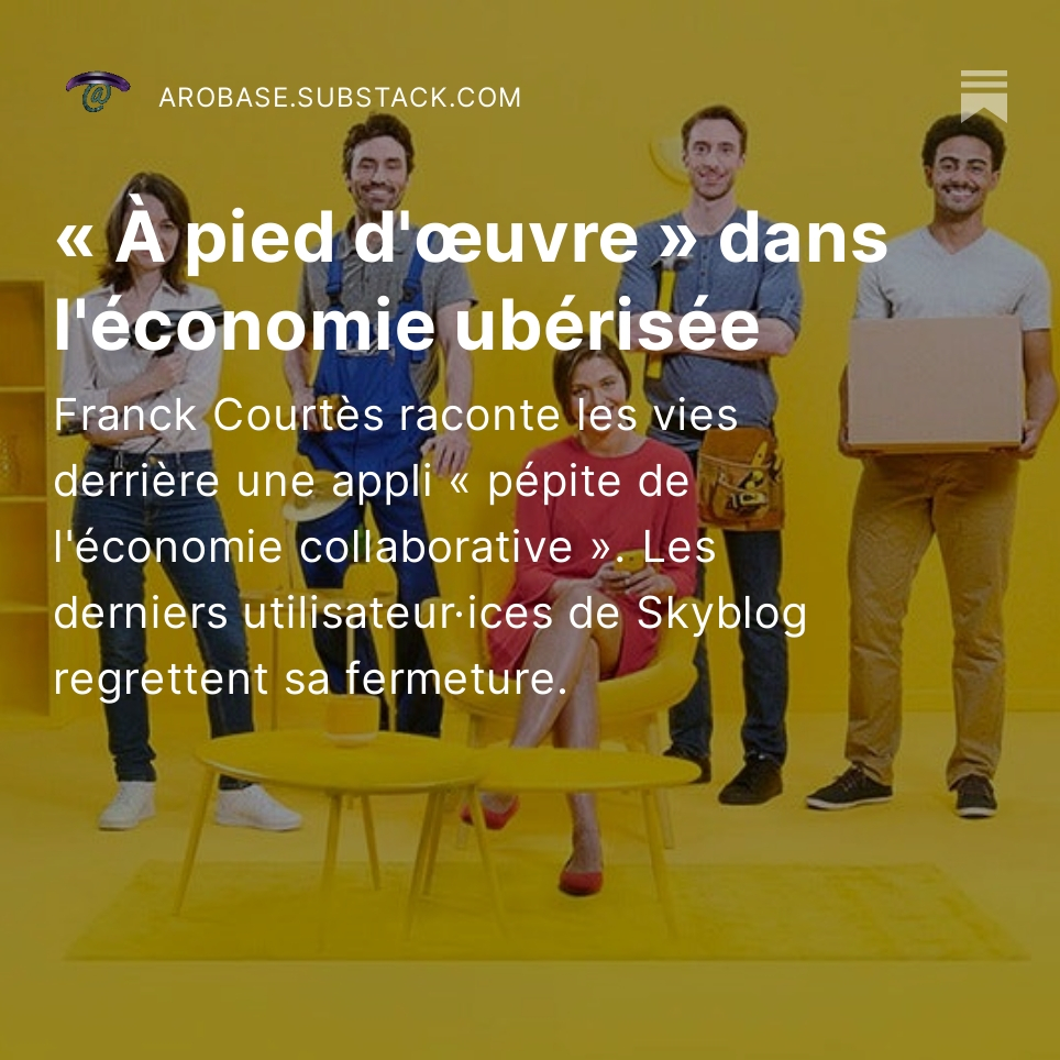 Franck Courtès raconte les vies derrière une appli «  pépite de l'économie collaborative ». Les derniers utilisateur·ices de  Skyblog regrettent sa fermeture. arobase.substack.com/p/a-pied-duvre…