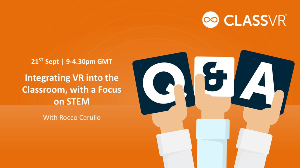 Join us for a Q&amp;A session next Thursday with <a href="/Rocco_Avantis/">Rocco Cerullo</a>, former teacher and our resident STEM expert!

He'll be here to answer all of your questions on VR integration and using ClassVR to engage students around STEM.

Get your questions ready! #EdTech #VR #STEM