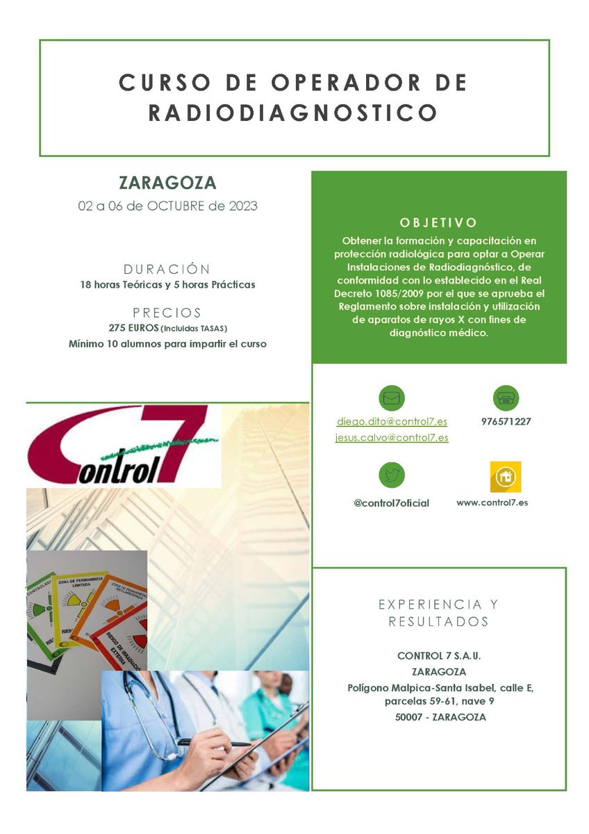 Nueva edición en Octubre!!! Operador de Radiodiagnóstico. Formate y mejora tus condiciones laborales. Más información en control7.es #formación #radiodiagnostico #curso #csn