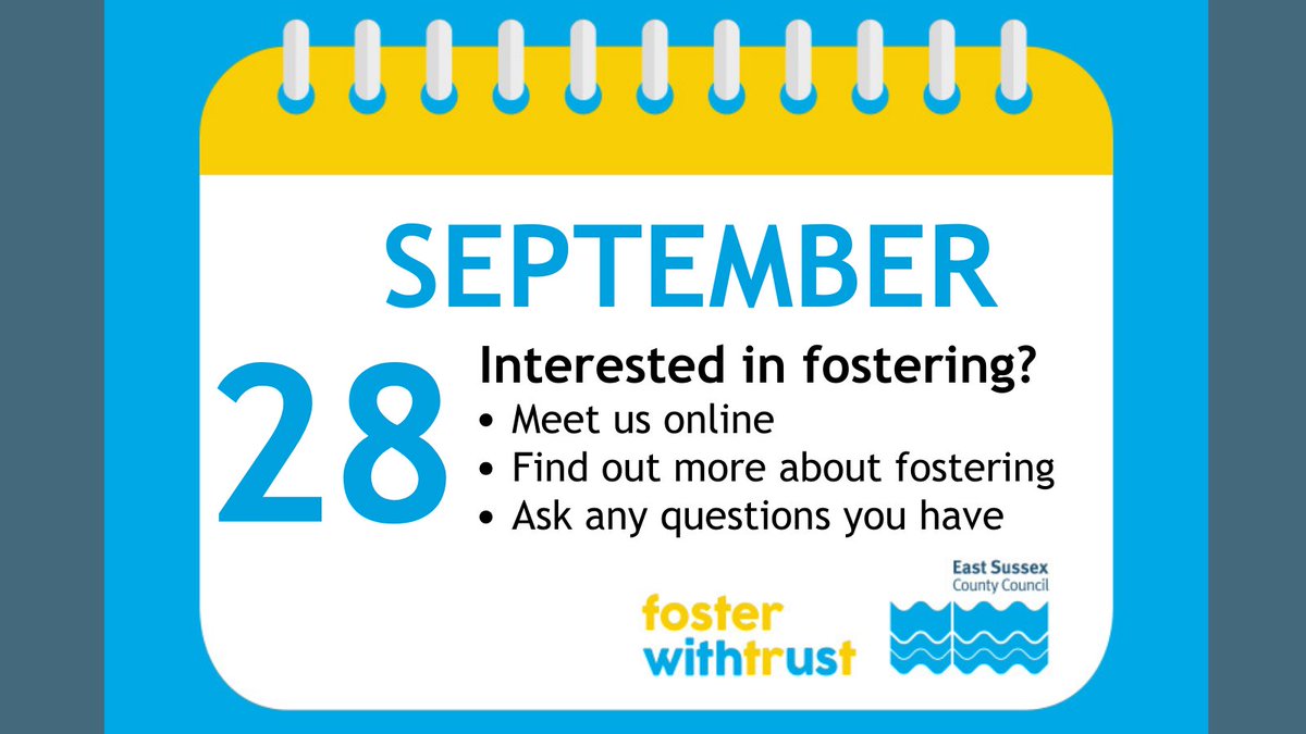 Get comfortable at home and meet us at an online information session if you're interested in fostering in East Sussex, now or in the future.  Ask us anything! 
28/9 📲ow.ly/WVof50PLyny
10/10 📲ow.ly/Pmay50PLynB
25/10 📲ow.ly/xr2G50PLynz