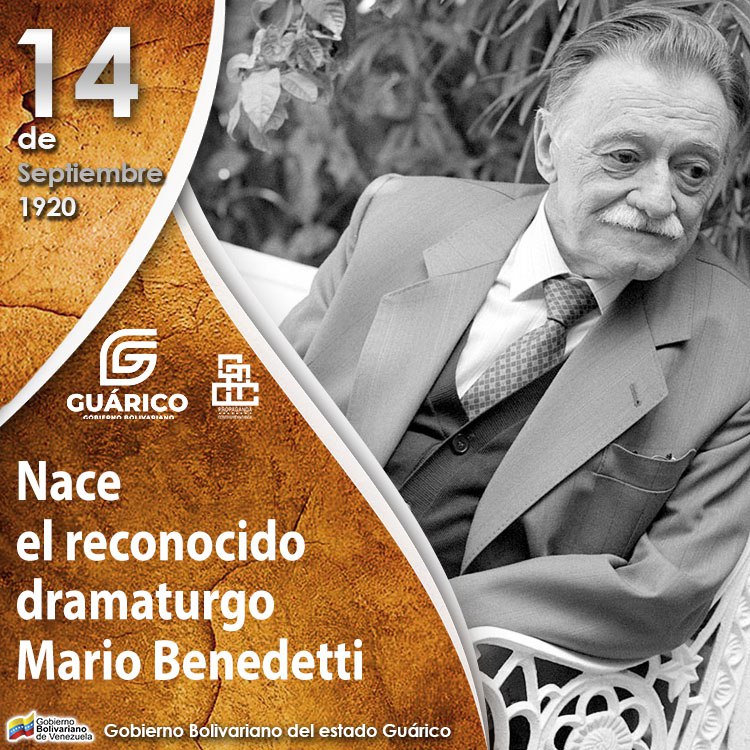 #Efemérides🗓️ Un día como hoy #14Sep Nace el reconocido Dramaturgo Mario Benedetti, Fue un escritor uruguayo, integrante de la Generación del 45, uno de los más reconocidos en lengua española.

#Guárico
#APruebaDeTodo 
#GuáricoCreceYAvanza