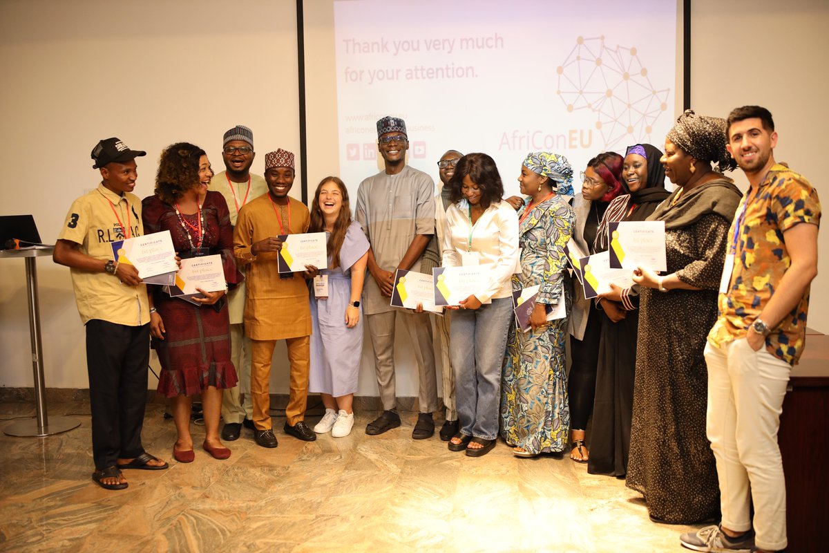 The grand moment has arrived!

Let's give a resounding round of applause to the 1st team: "Unicorn Innovators" led by our facilitator <a href="/catms5/">Catarina Silva</a>, PBS w/ their solution "Unicorn Innovation Hub: Door to untapped African market"🥇

Congratulations on this achievement 🏆

#AfriConEU