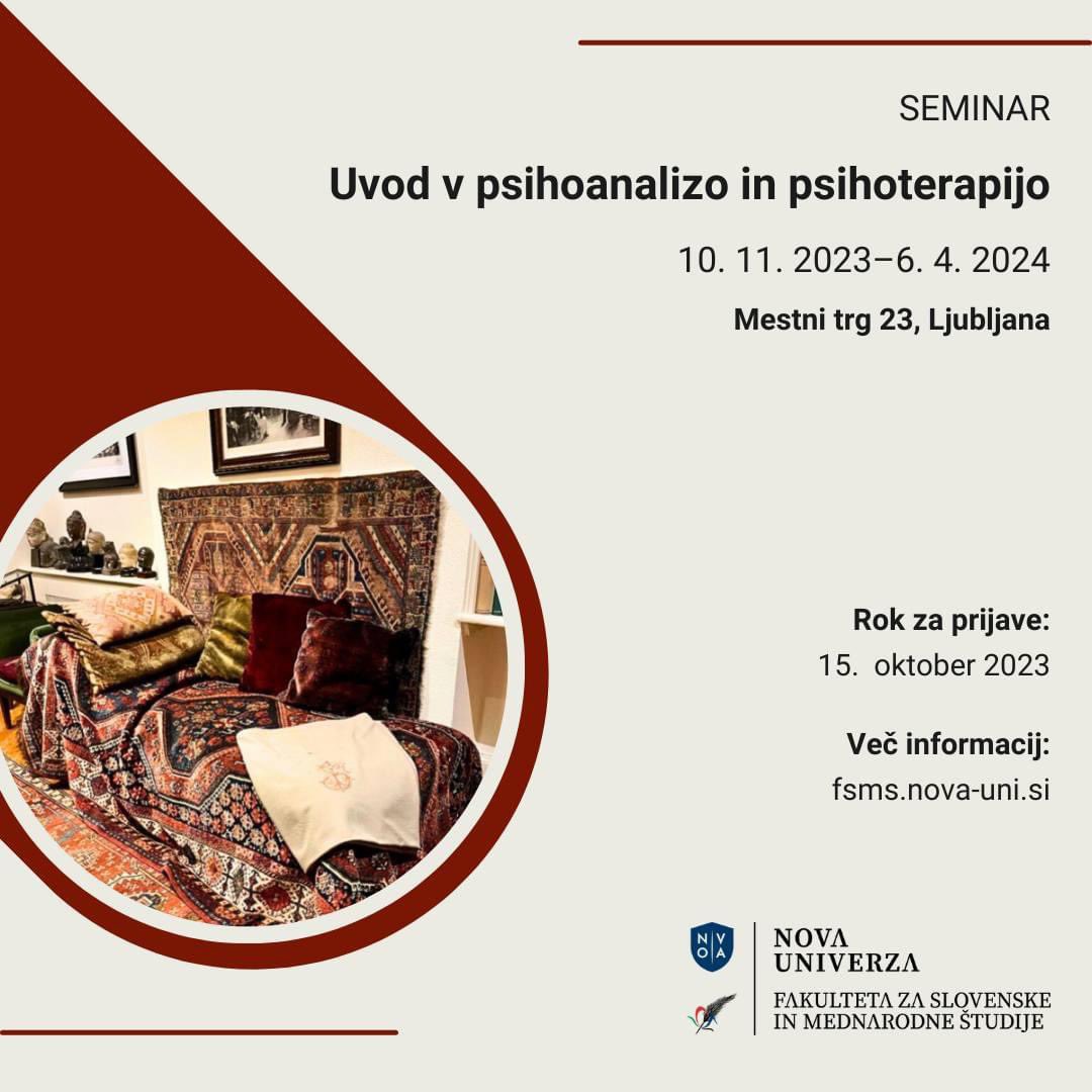 “Kdor gleda zunaj, sanja, kdor gleda notri, se prebudi” C. G. Jung
Vec o seminarju: 
fsms.nova-uni.si/seminarji/semi…
