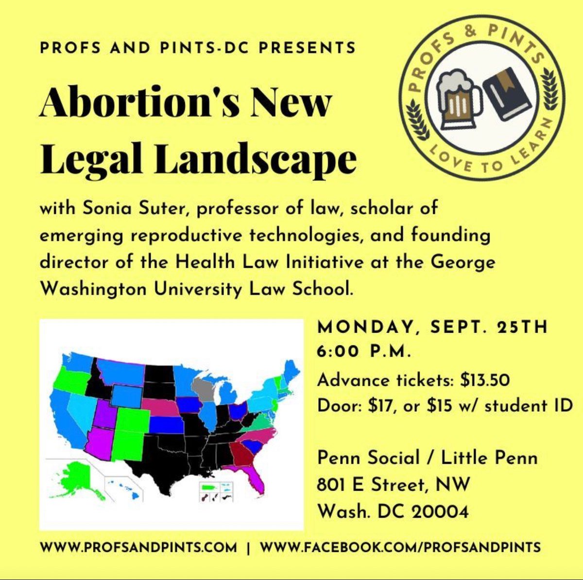 gwhealthlaw's tweet photo. Get your tickets for the GW Health Law Initiative's founding director, @smsuter’s talk at Profs and Pints DC's event on September 25th! https://t.co/9yHWlIFY3I