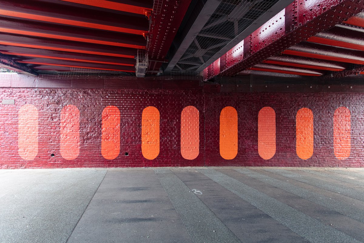 Love the brilliant photos of the painted bridge in Plumstead, following creative co-design workshops we ran with school pupils in 2019! The design is based on the workshop outputs, inspired by local architecture and South Asian &amp; West African textile designs. Photos: Tarkan Algin