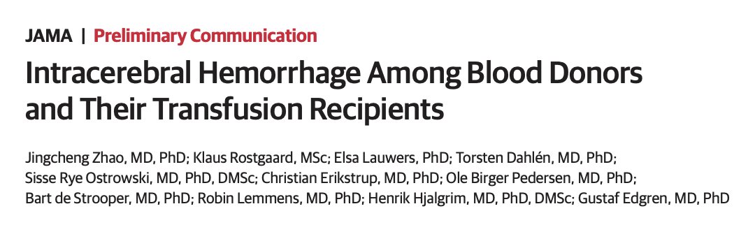 MariosGeorgakis's tweet photo. Is there evidence of transmission of cerebral amyloid angiopathy (CAA)?

In 2 nationwide cohorts @JAMA_current patients who underwent blood transfusion from donors who later developed >1 ICH (proxy for CAA) were at higher risk of ICH themselves (!)

https://t.co/PbgyJfIYvo https://t.co/JLa1SyWIlv