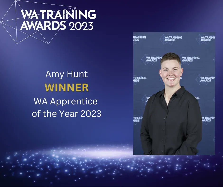 WATrainingAwrds's tweet photo. And our last individual category winner is…. Amy Hunt! WA Apprentice of the Year – sponsored by Apprenticeship Support Australia. 🏆 

Congratulations!

#WATA2023 #ApprenticeOfTheYear #PutYourselfInTheSpotlight https://t.co/cvxgD01Svs