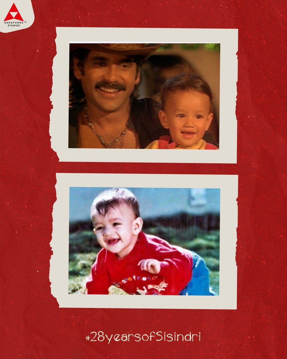 AnnapurnaStdios's tweet photo. The debut of the charming @AkhilAkkineni8 in the cutest ever character of Telugu Cinema 😍

The adorable father-son duo in an entertaining drama which is loved by all ❤️

#Sisindri completes 28 years ❤️‍🔥

Full movie- https://t.co/3b71BaOd6A 

#28YearsOfSisindri 

@AkhilAkkineni8 @iamnagarjuna #Aamani #Raj #SivaNageswaraRao @adityamusic @AnnapurnaStdios