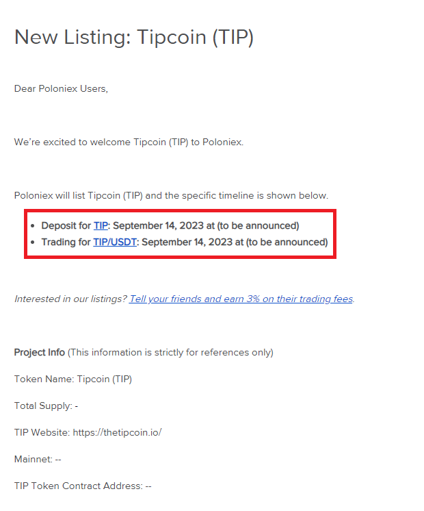 TODAY IS BIG DAY $TIP Will launch in @Poloniex Deposit for TIP: September 14, 2023 at (to be announced) Trading for TIP/USDT: September 14, 2023 at (to be announced) DONT FORGET EPOCH 2 STILL RUNNING! Keep going $tip -Sters First 50 comments , I'll follow you @tipcoineth