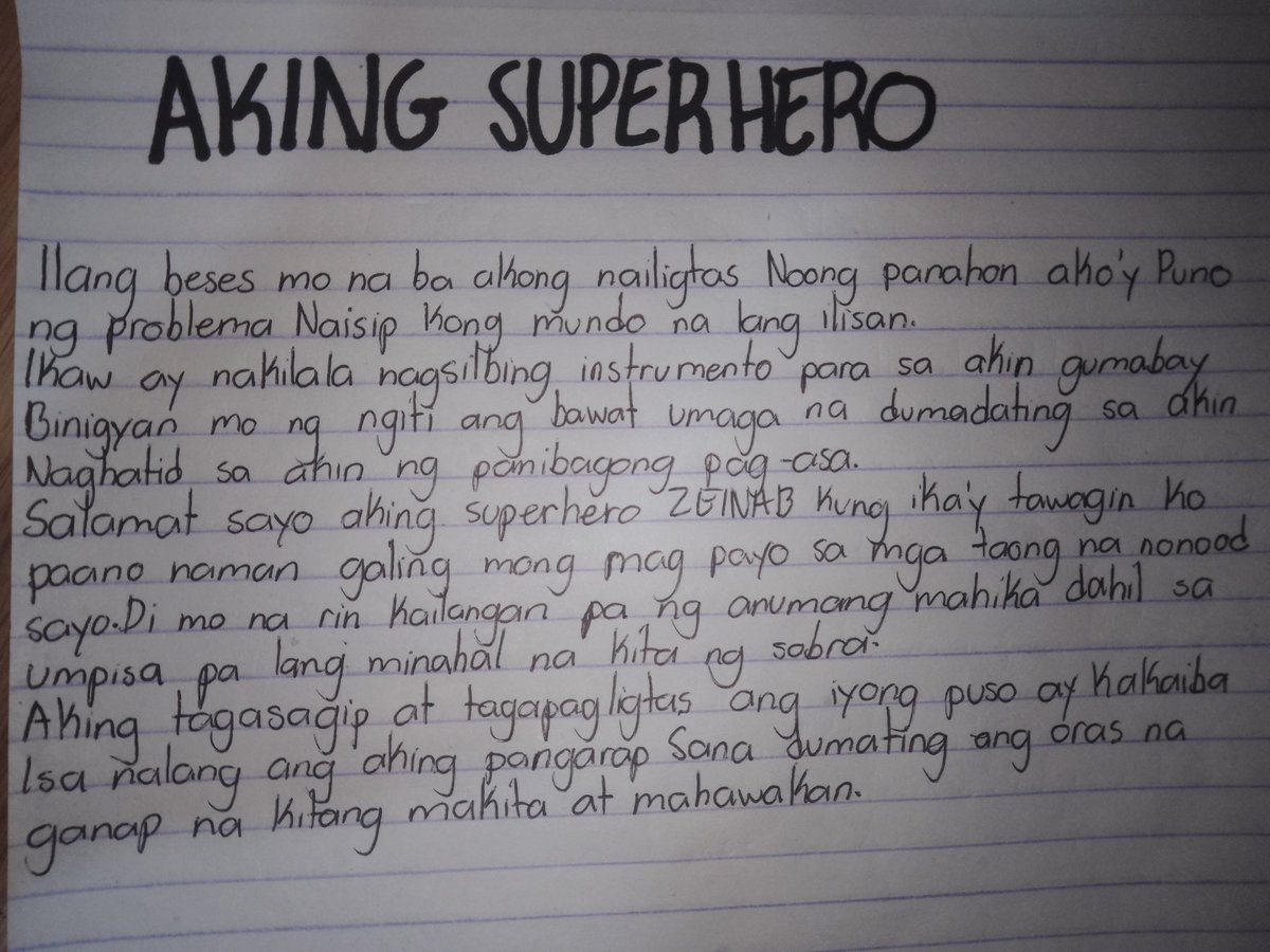 Jheraramos19's tweet photo. Gusto ko lang po share Kay ate @ZeinabHarake11 to pinagawa kase kami sa school kung sino daw yung SuperHero namin and ito po yung nagawa ko🥺❤️
#Zebbies
@ZeinabHarake11
I love you ate https://t.co/PuNu86NOPx