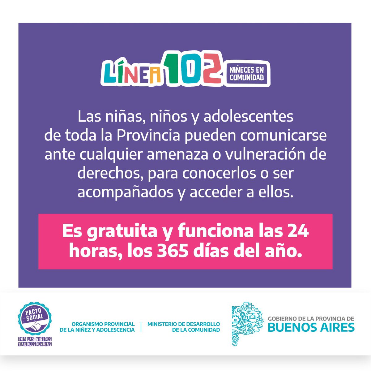 linea102's tweet photo. 📌La línea 102 cumple 30 años acompañando y protegiendo a las niñeces y adolescencias de la Provincia de Buenos Aires.

#NiñecesEnComunidad
#PactoSocialXLasNiñeces

@UrmanGerman 
@JulioValva 
@andreacaceres81 
@ViviArcidiacono 
@Cheloballestero 
@MinDesarrolloBA https://t.co/l5zmZOSuSG