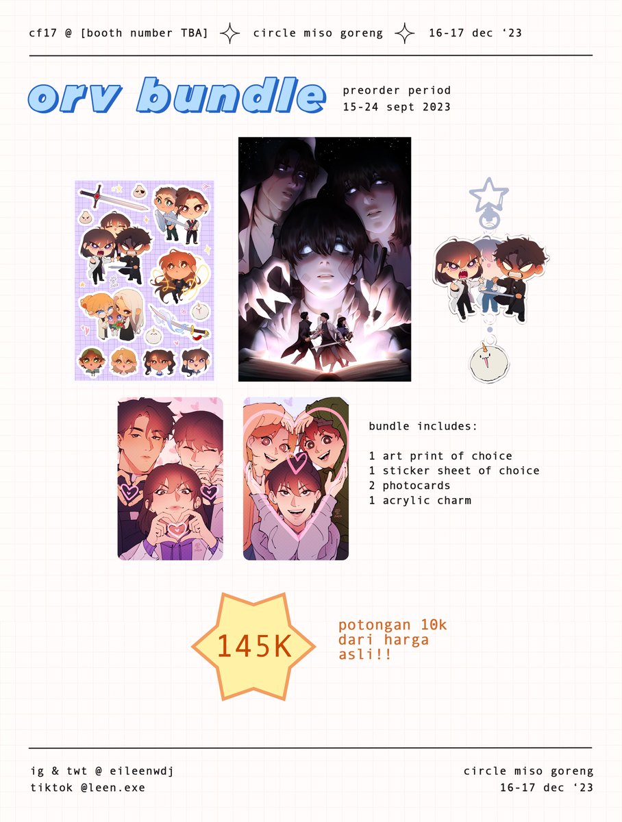 eileenwdj's tweet image. ((reposts and shares are appreciated‼️))

leen's #cf17 (dec 16-17) catalog
preorders are open!! ✨
🗓️ preorder period: 15-24 september
🛒 pick up (day 1 &amp;amp; 2) and mail order
🔗 bit.ly/leenscf17

#comifuro17 #tgcf #orv #jwqs #spyxfamily #trigunstampede #spidersona