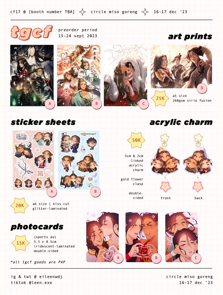 eileenwdj's tweet image. ((reposts and shares are appreciated‼️))

leen's #cf17 (dec 16-17) catalog
preorders are open!! ✨
🗓️ preorder period: 15-24 september
🛒 pick up (day 1 &amp;amp; 2) and mail order
🔗 bit.ly/leenscf17

#comifuro17 #tgcf #orv #jwqs #spyxfamily #trigunstampede #spidersona