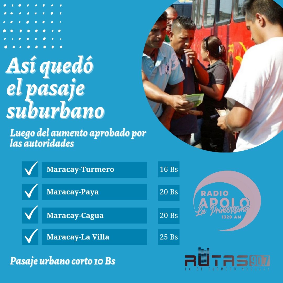 Acá algunas de las tarifas suburbanas en Aragua luego del incremento del pasaje en el país aprobado por autoridades competentes
 #pasaje 
#TransportePúblico 
#Aragua