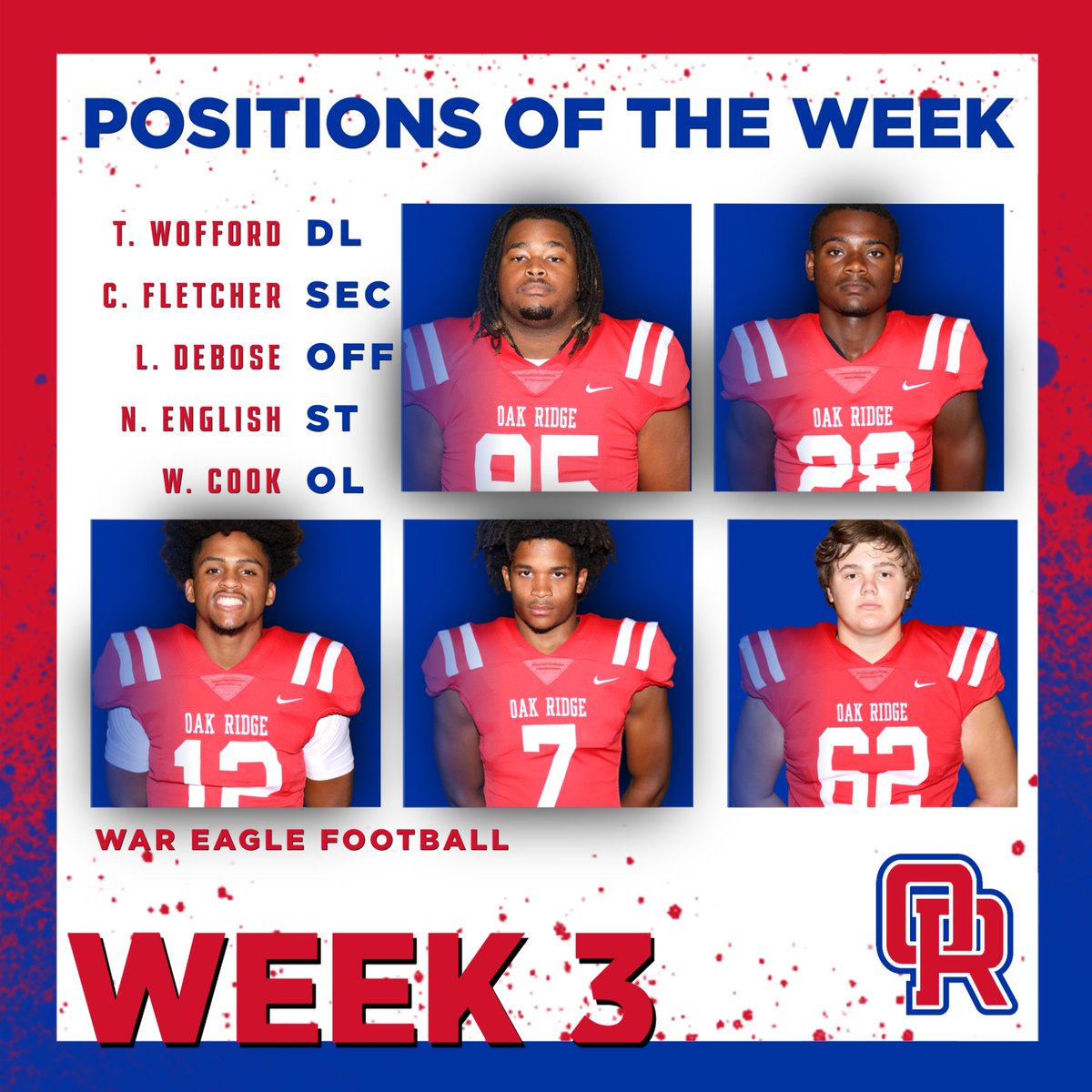 Players of the Week of our game vs. The Woodlands #WarEagle 🔴🔵🦅