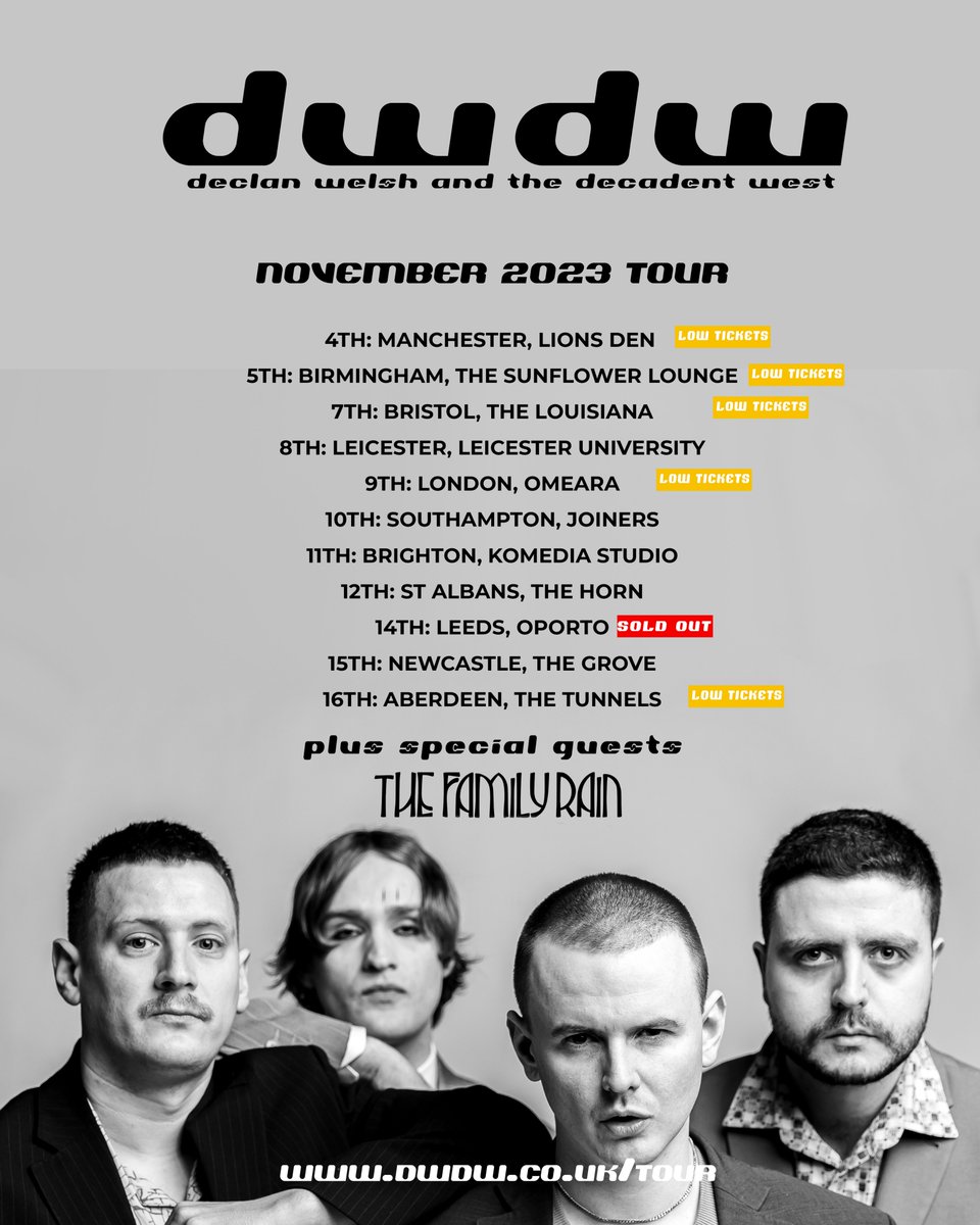 CloseUp (@closeuppromo) on Twitter photo NEW TOUR :: Alt-rock trio <a href="/thefamilyrain/">The Family Rain</a> join the high flying <a href="/DeclanWelsh/">Declan Welsh & The Decadent West</a> on tour across the length of the UK, this November!!
Hitting notorious venues including <a href="/OmearaLondon/">OMEARA</a>, <a href="/joinerslive/">The Joiners</a> & more on the run, tickets are running low at almost all shows. Move fast π€ NEW TOUR :: Alt-rock trio <a href="/thefamilyrain/">The Family Rain</a> join the high flying <a href="/DeclanWelsh/">Declan Welsh & The Decadent West</a> on tour across the length of the UK, this November!!
Hitting notorious venues including <a href="/OmearaLondon/">OMEARA</a>, <a href="/joinerslive/">The Joiners</a> & more on the run, tickets are running low at almost all shows. Move fast π€