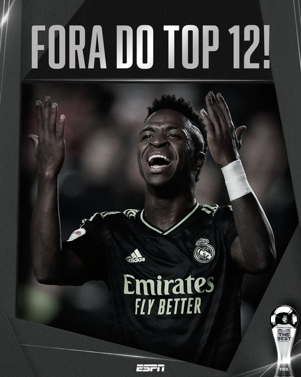 SportsCenterBR's tweet photo. Vini Jr fica fora dos indicados ao The Best da FIFA! Os nomes selecionados foram: 

🇦🇷 Julian Alvarez
🇭🇷 Marcelo Brozovic
🇧🇪 Kevin De Bruyne
🇩🇪 Ilkay Gundogan
🇳🇴 Erling Haaland
🇪🇸 Rodri
🇬🇪 Khvicha Kvaratskhelia
🇫🇷 Kylian Mbappe
🇦🇷 Lionel Messi
🇳🇬 Victor Osimhen
🏴󠁧󠁢󠁥󠁮󠁧󠁿 Declan Rice
🇵🇹 Bernardo Silva

Faltou o brasileiro? #FutebolNaESPN