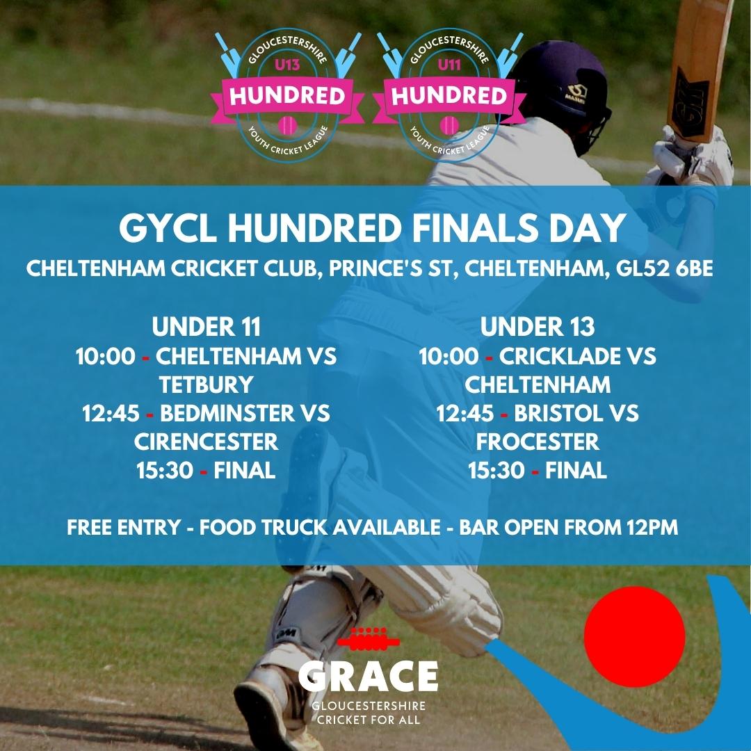 🏆We can't wait for our first GYCL Hundred finals day on Sunday! 🏏Feel free to join us @CheltCricket for what should be an excellent day of youth cricket! #GYCLHundredFinals #GRACEGlos