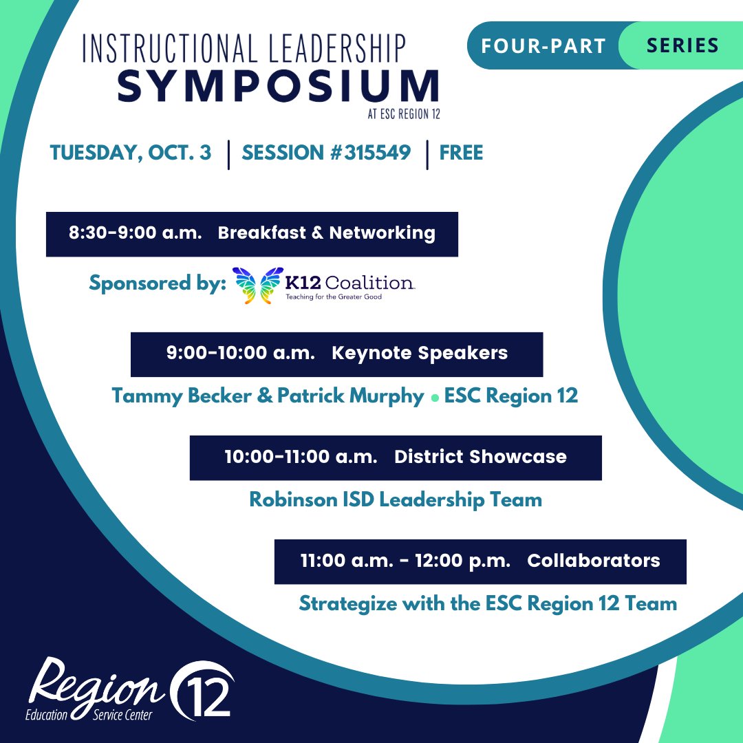 Register to attend the ESC @Region12 Instructional Leadership Symposium for free on 10/3 txr12.escworks.net/catalog/sessio…