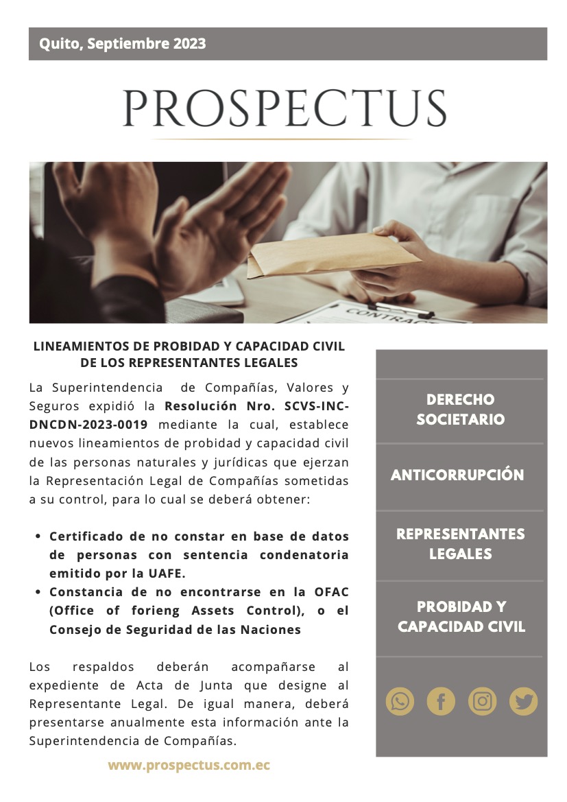 ProspectusLF's tweet photo. La Superintendencia de Compañías estableció nuevos requisitos para los Representantes legales de Compañías sujetas a su control, con el objeto de evitar su uso para el cometimiento de delitos como lavado de activos, financiamiento del terrorismo.
#Prospectusinforma #Sabiasque https://t.co/YJZXULB1YG