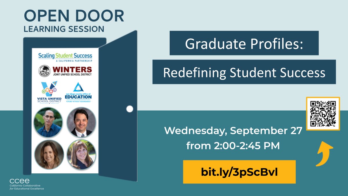 Graduate Profiles can more holistically &amp; equitably define student success. Join us on Wednesday, 9/27 @ 2pm to learn how Graduate Profiles can serve as a driver for a renewed vision, improved equity, deeper learning, &amp; student agency. REGISTER NOW: bit.ly/3pScBvl