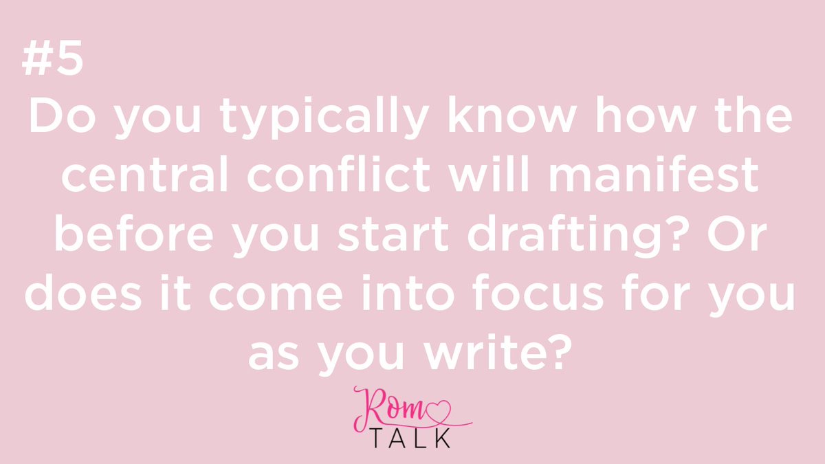 mariamillage's tweet image. Question 5! Do you typically know how the central conflict will manifest before you start drafting? Or does it come into focus for you as you write?
#romtalk