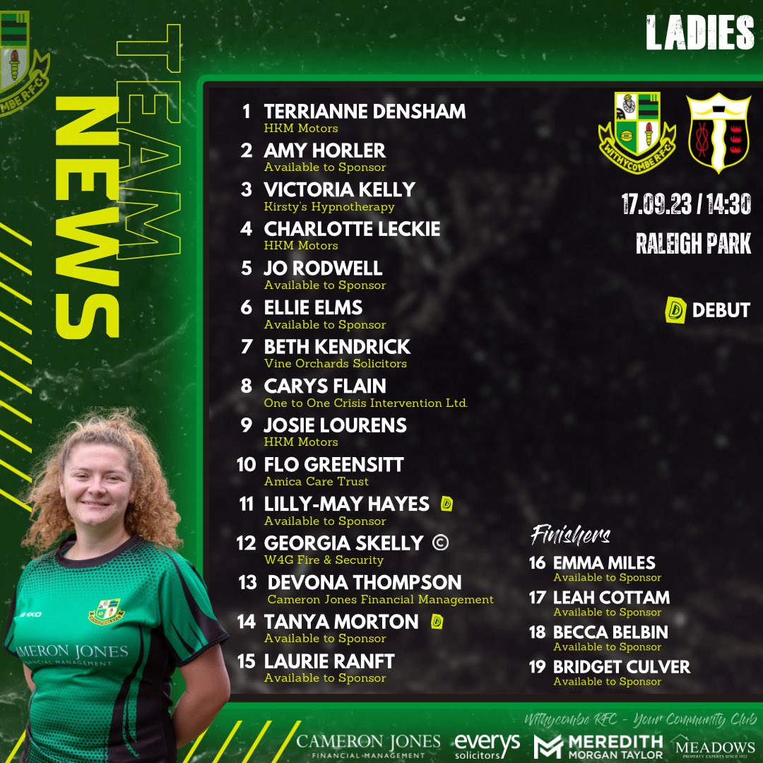 WithycombeRFC's tweet photo. 📣 𝙏𝙀𝘼𝙈 𝙉𝙀𝙒𝙎 📣
Here is your Withy Ladies side to face Cullompton Ladies II in their season opener on Sunday afternoon at Raleigh Park. Kick off is at 2:30pm. 

#Withies #WithyLadies #UTW #UpTheWithy #GreenAndBlack #DevonRugby #YourCommunityClub #LadiesRugby #WomensRugby https://t.co/tKKp4gebJb