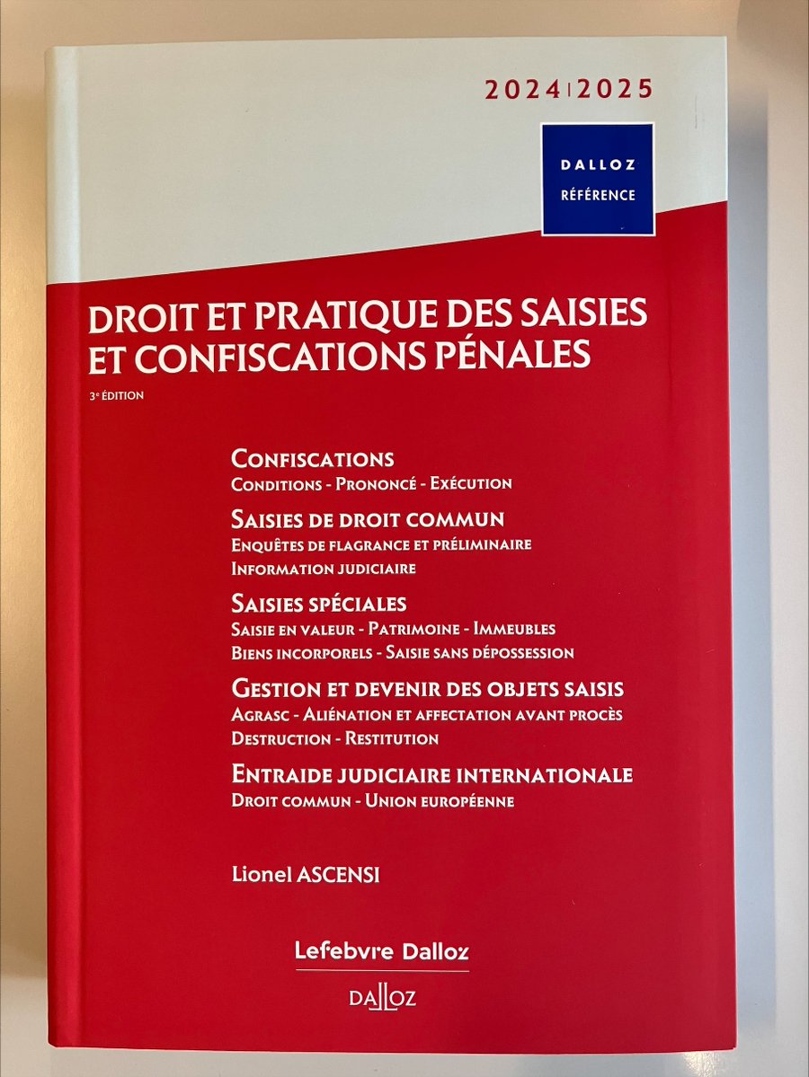 Le #DallozrRéférence Droit et pratique des saisies et confiscations pénales 2024/2025, par  @LionelAscensi, est paru !
L'ouvrage indispensable pour maîtriser le contentieux de la restitution des avoirs criminels

Procédurepénale#Saisisiepénales#Confiscationpénale#Avoirscriminels