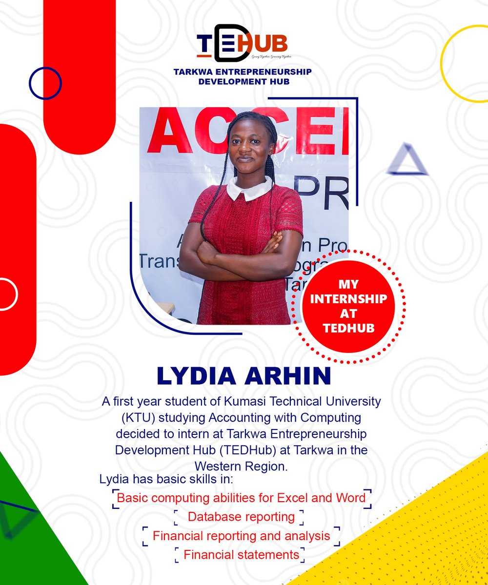 🌟 Welcome Lydia! 🎓 Our newest intern from Kumasi Technical University brings a wealth of financial and tech skills to TED HUB. 📊💻 We're excited for the knowledge and innovation she'll bring to our community. 🙌 #Internship #WelcomeLydia #FinanceAndTech