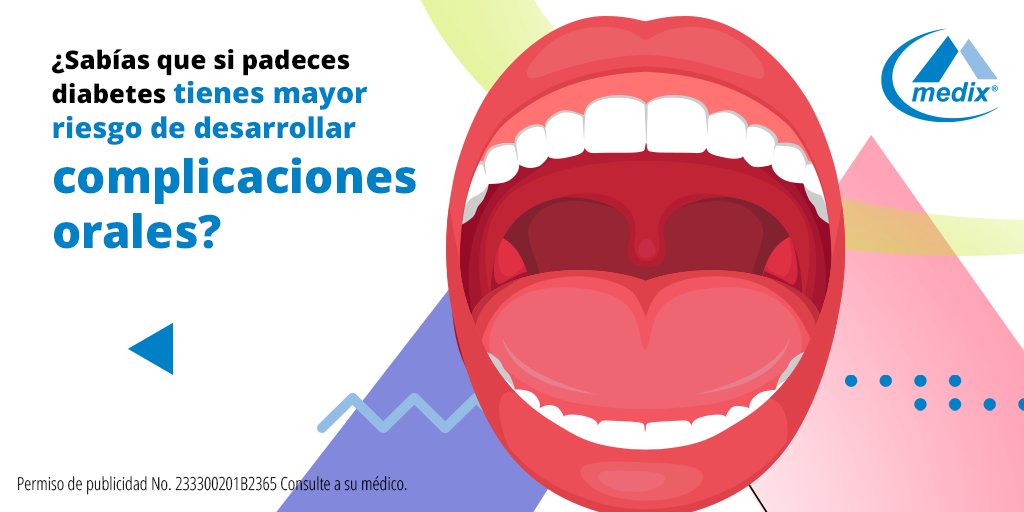 MedixMexico's tweet photo. Los niveles altos de azúcar en sangre pueden provocar enfermedades de las encías, infecciones bucales, caries y complicaciones que pueden llevar a la pérdida de dientes. 

Si presentas diabetes consulta a tu médico y visita a tu dentista.

Conoce más: https://t.co/9SRIctrtyA https://t.co/Iw1wvf9kC8
