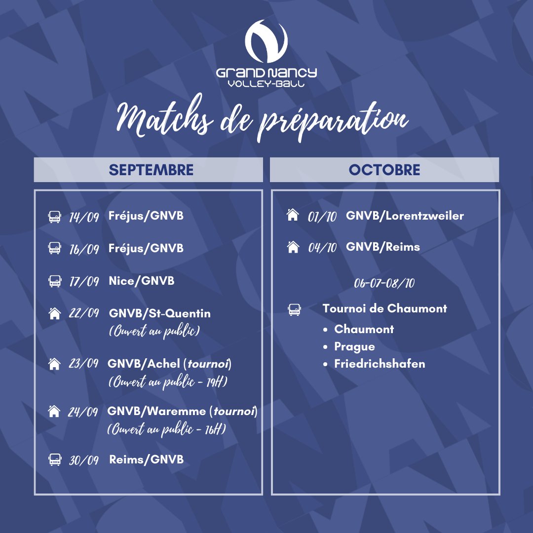 GNVB_'s tweet photo. ðMATCHS DE PRÃPARATIONð
ðïžRetrouvez le calendrier des rencontres amicales de nos ðµetâªïž!
Rencontres à domicile, ouvertes au public :
- Le 22 septembre : GNVBâ¡ïžSaint-Quentin
- Les 23 et 24 septembre : Open International du GNVB
#TousAuParcDesSports #GNVB #volleyball ðªðœ https://t.co/c57e5l7dAs