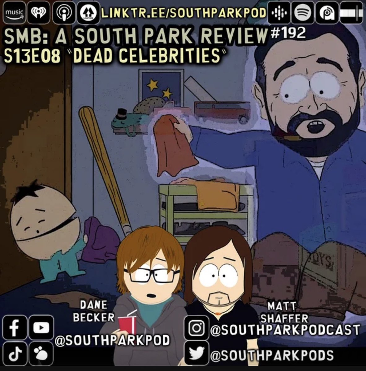SouthParkPods's tweet photo. Available on all podcast outlets! #SMB #191 #FatBeard & #192 #DeadCelebrities. Will be available on #Youtube after it passes copyright. https://t.co/5gkUmhMzUX #SouthPark https://t.co/FdIu1VYJCk