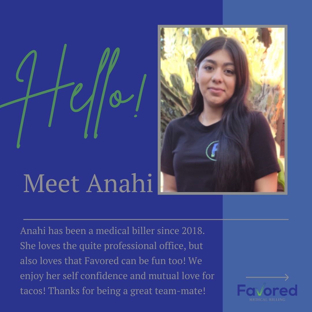 **Employee spotlight** Say Hello to Anahi! We're so proud to have you on our team, keep up the great work!

#employeehighlights #favoredmedical #staffappreciation #lovemyteam #codingandbilling #appeals #audit #medicalrecords