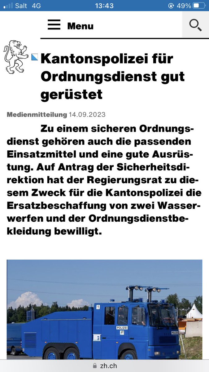 Lisa Letnansky (@letnanskyl) on Twitter photo Die KaPo Zürich gibt 5.2 Mio für neue Wasserwerfer aus. Da würden mir einige Dinge einfallen, für die man das Geld besser ausgeben könnte. Aber naja, wenigstens ist es kein Gummischrot. <a href="/al_zuerich/">Alternative Liste Zürich</a> Die KaPo Zürich gibt 5.2 Mio für neue Wasserwerfer aus. Da würden mir einige Dinge einfallen, für die man das Geld besser ausgeben könnte. Aber naja, wenigstens ist es kein Gummischrot. <a href="/al_zuerich/">Alternative Liste Zürich</a>