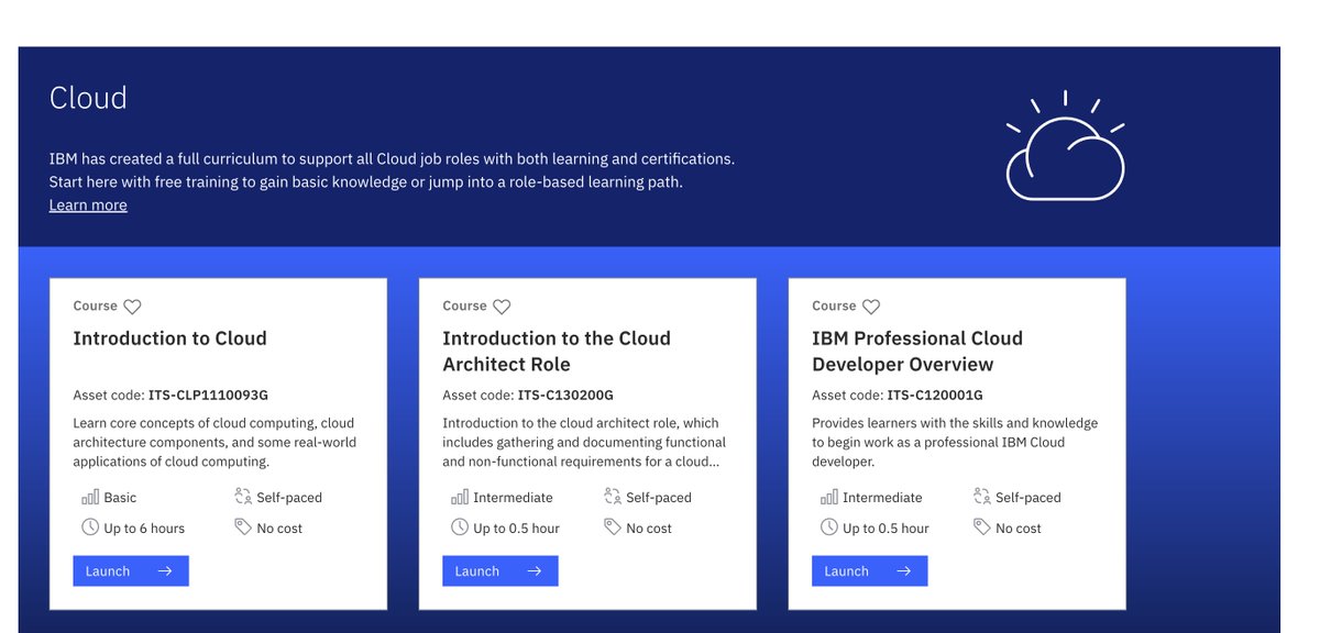 IBM tiene cursos de Cloud, automatización, análisis de datos e infraestructura.

Algunos son bastante cortos y asequibles de hacer:
ibm.com/training/free