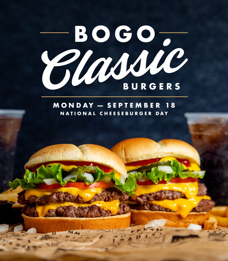 Wayback Burgers on X: Did you know National Cheeseburger Day is right  around the corner? On September 18, get BOGO Classic Burgers when you order  on the Wayback app, in-restaurant, or online.