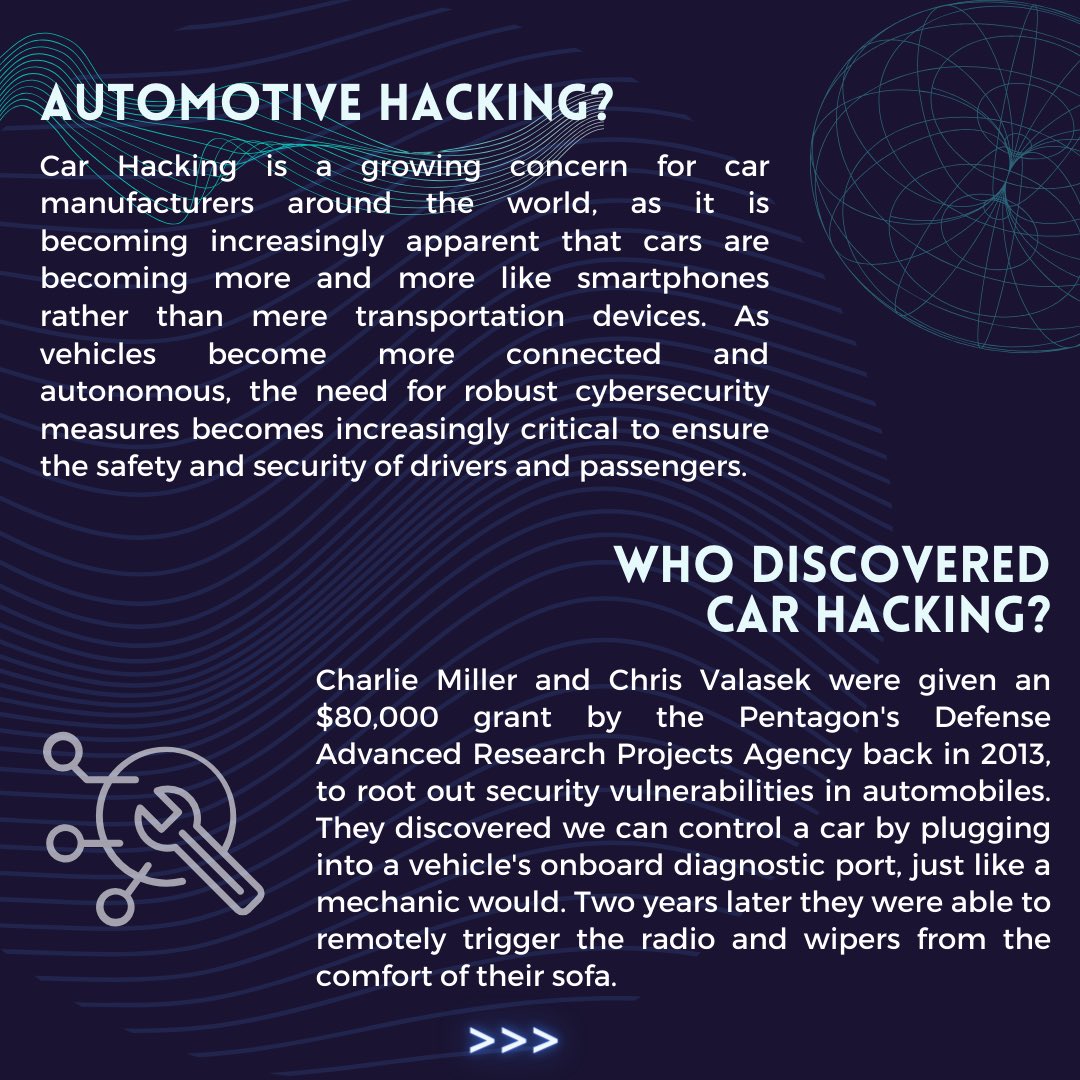CyscomVit's tweet photo. Revealing Potential Threats in Automotive Hacking: Explore the dark side of vehicle security breaches and uncover vulnerabilities to safeguard against such malicious attacks.

CC: Manav Guduguntla
DC: Dhriti Dey, Trisha

#cybersecurity #informationsecurity #securitybreach https://t.co/pdFMaQRgyJ
