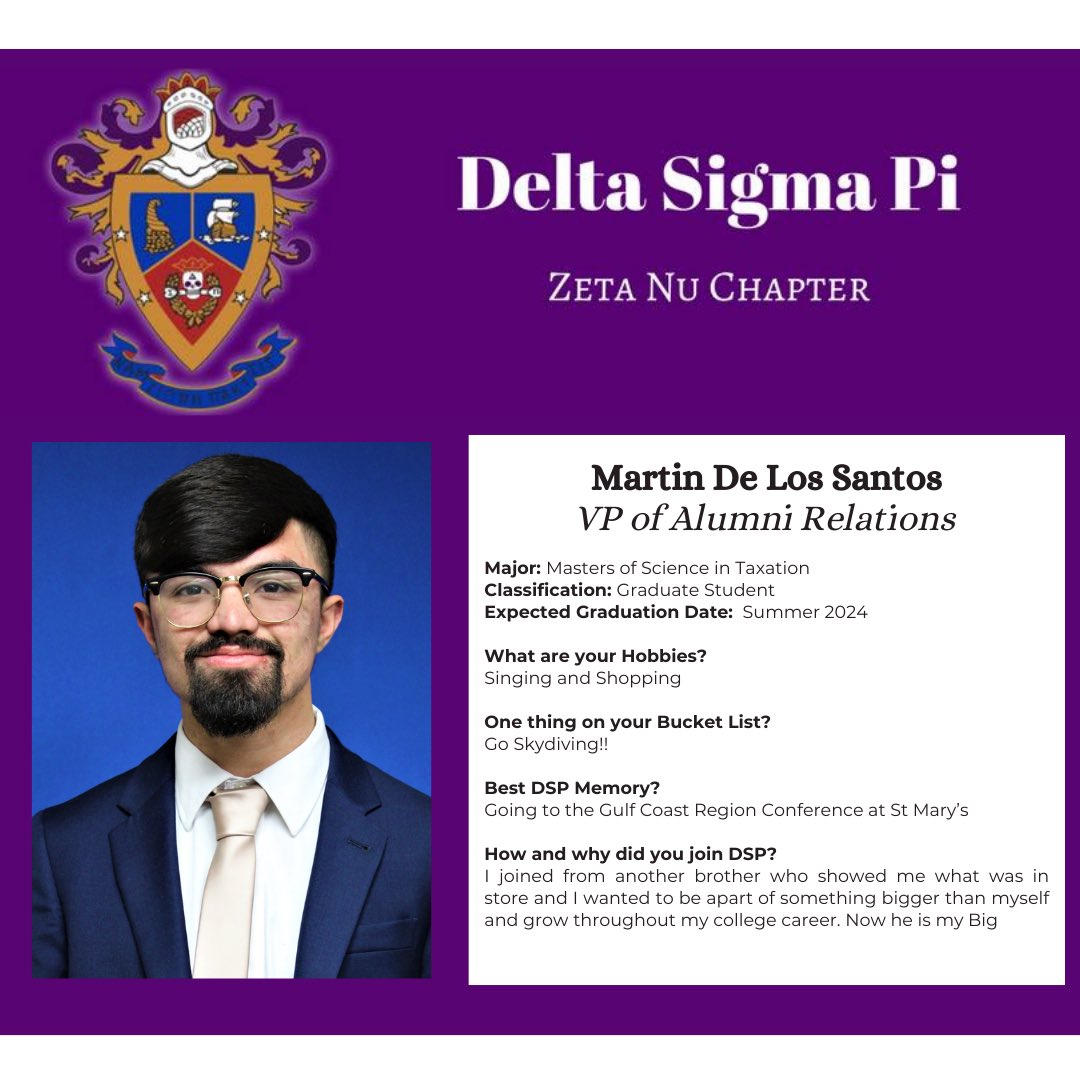 Meet our Vice President of Alumni Relations: Martin De Los Santos 
.
.
.
Check out why Martin decided to get involved in Delta Sigma Pi.