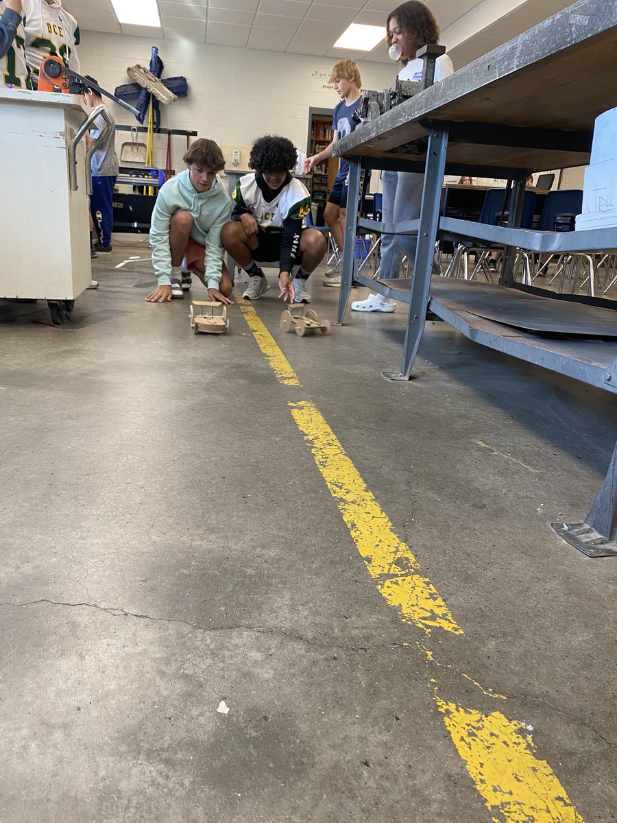 Students in Mrs. Heise’s Transportation Systems class are creating rubber band vehicles to explore how vehicles can be propelled.