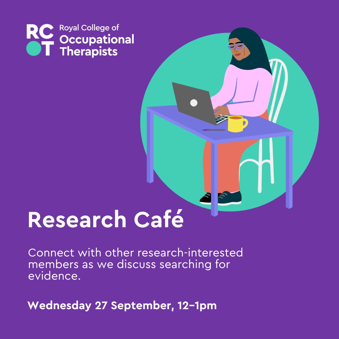 Don't miss our next Research Café on Wednesday 27 September. ☕ We'll be discussing 'Searching for evidence' with RCOT Health Information Specialist, Caroline Coomber. 🕛 Drop in any time between 12–1pm. 🔗 loom.ly/kwbDIUg