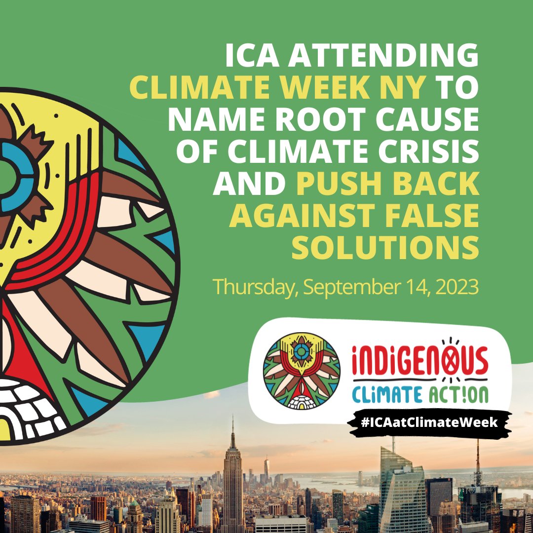 Indigenous_ca's tweet photo. ICA will be on the ground next week, September 17-24, for Climate Week NYC! To hear more and keep track of events, statements, and other activities during Climate Week NYC, visit our website at https://t.co/v5mt7rE3RM
#ICAatClimateWeek #ClimateWeekNYC #IndigenousClimateAction https://t.co/m6fu5Gwibi